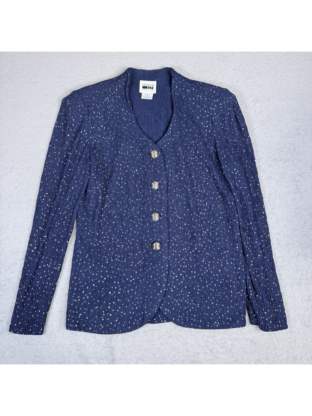 Vintage Leslie Fay Womans Blazer Blue Size 6 Petite Made USA
